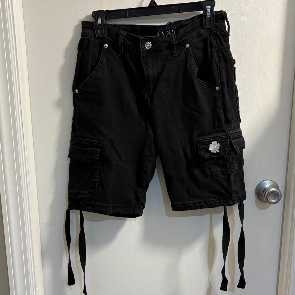 Stylish Black Cargo Shorts with Strap Accents